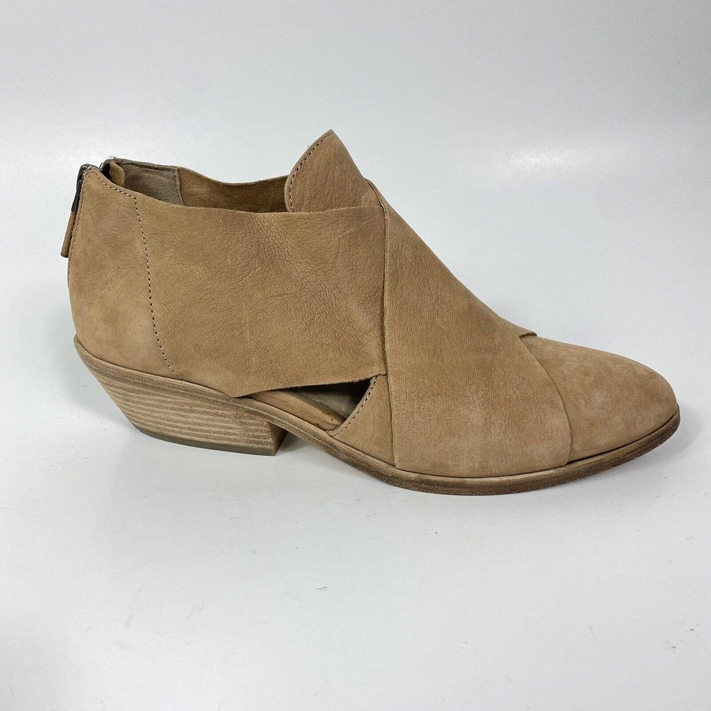 Eileen Fisher Brown Tan Cluster Crisscross Leather Boots Booties Sz 7 Cut Out